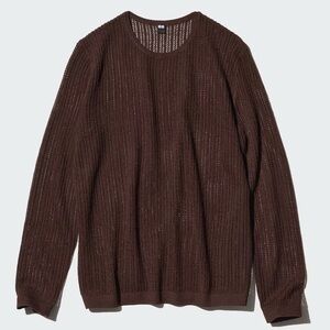 Uniqlo Sheer Lace Knit Sweater Dark Brown Wool Blend Crew Neck NWT S